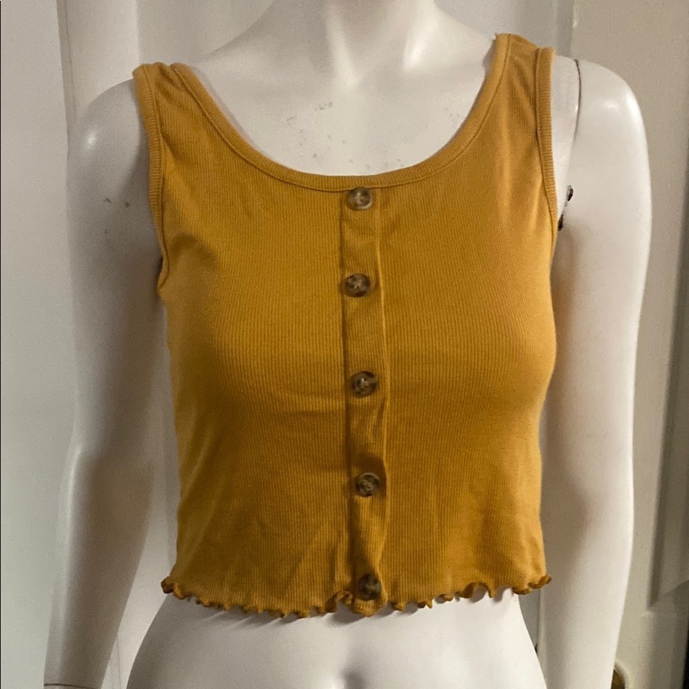 Live In The Moment Mustard Button-Front Cropped Tank Top